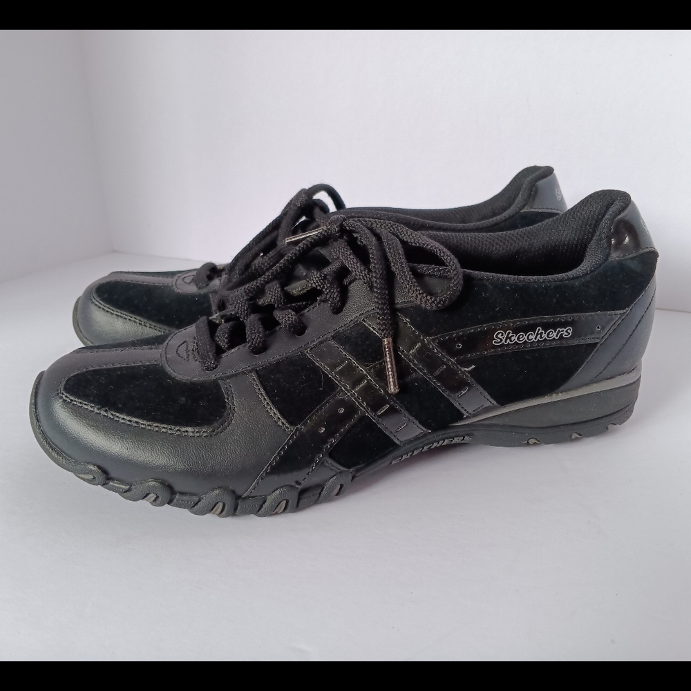 🖤 Womens Skechers Black Leather Shoes Sneakers 7.5